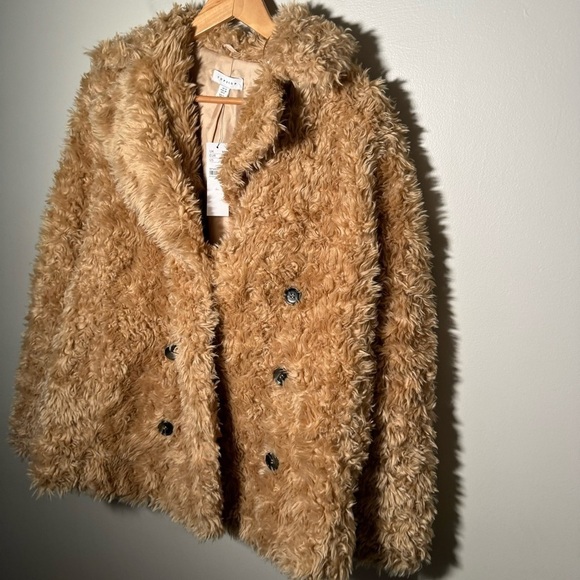 NWT Topshop camel textured teddy  coat 6 - Picture 10 of 11
